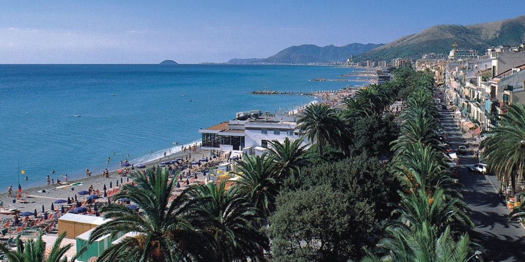 The beach at the heart of Loano in Liguria
