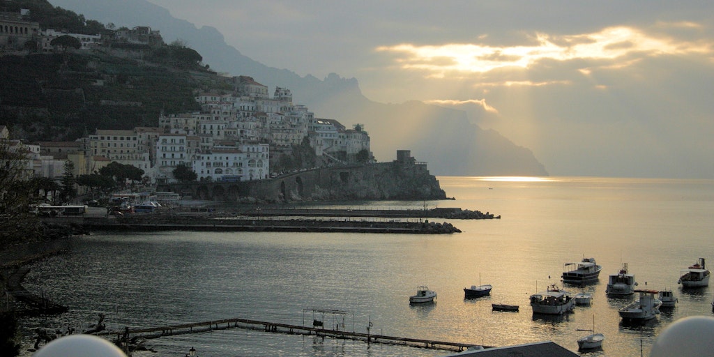 Beautiful view of the coastline and Amalfi