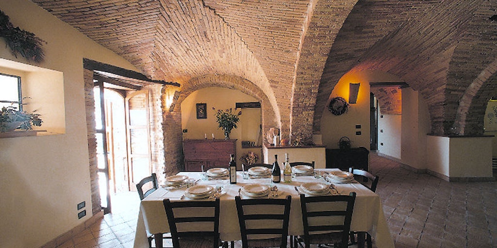 The dining room under the vaulted ceilings